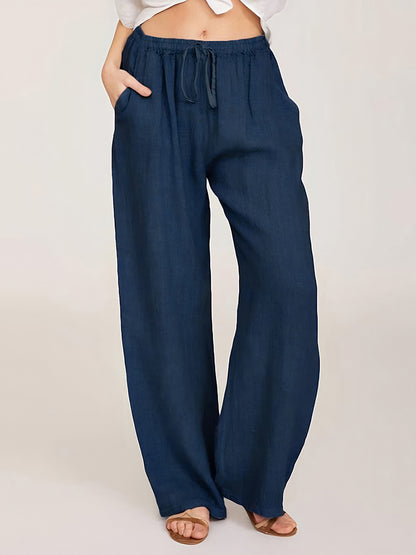 Wide Leg Trousers For Women - Casual Flowy Drawstring Elastic Waist Pants - Summer Beach Vacation 2026
