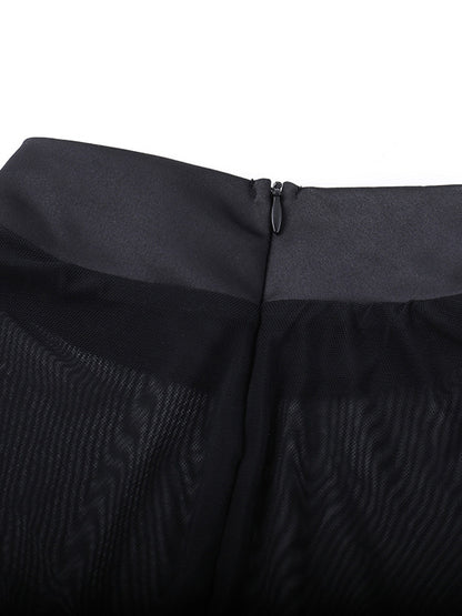 Mesh Sleeve Mini Dress For Women - Black Elegant Mock Neck Puff Skater - Spring Evening Cocktail 2026