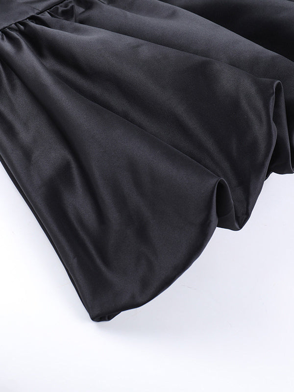 Mesh Sleeve Mini Dress For Women - Black Elegant Mock Neck Puff Skater - Spring Evening Cocktail 2026