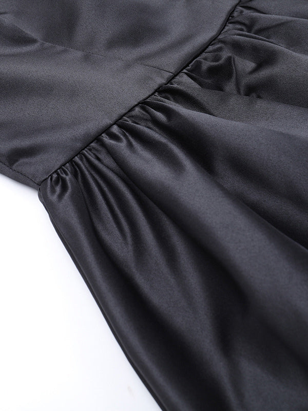 Mesh Sleeve Mini Dress For Women - Black Elegant Mock Neck Puff Skater - Spring Evening Cocktail 2026