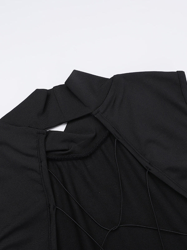 Backless Maxi Dress For Women - Butterfly Detail Mock Neck Black Bodycon Long Dress - Summer Night Out Clubwear 2026