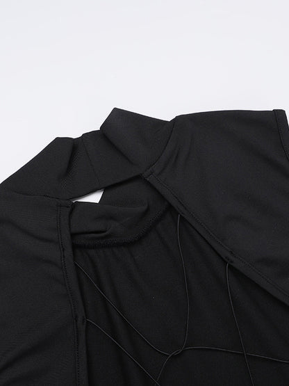 Backless Maxi Dress For Women - Butterfly Detail Mock Neck Black Bodycon Long Dress - Summer Night Out Clubwear 2026
