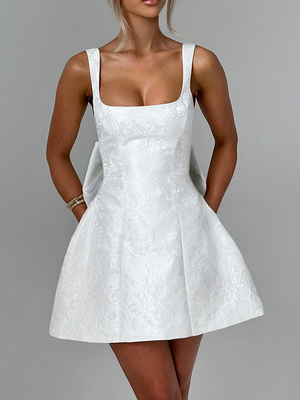 Jacquard Coquette Mini Dress For Women - Barbiecore Big Bow Back Sleeveless A Line - Summer Birthday Party Outfits 2026