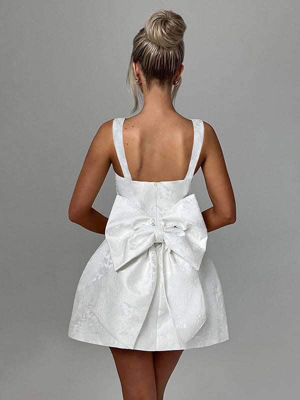 Jacquard Coquette Mini Dress For Women - Barbiecore Big Bow Back Sleeveless A Line - Summer Birthday Party Outfits 2026