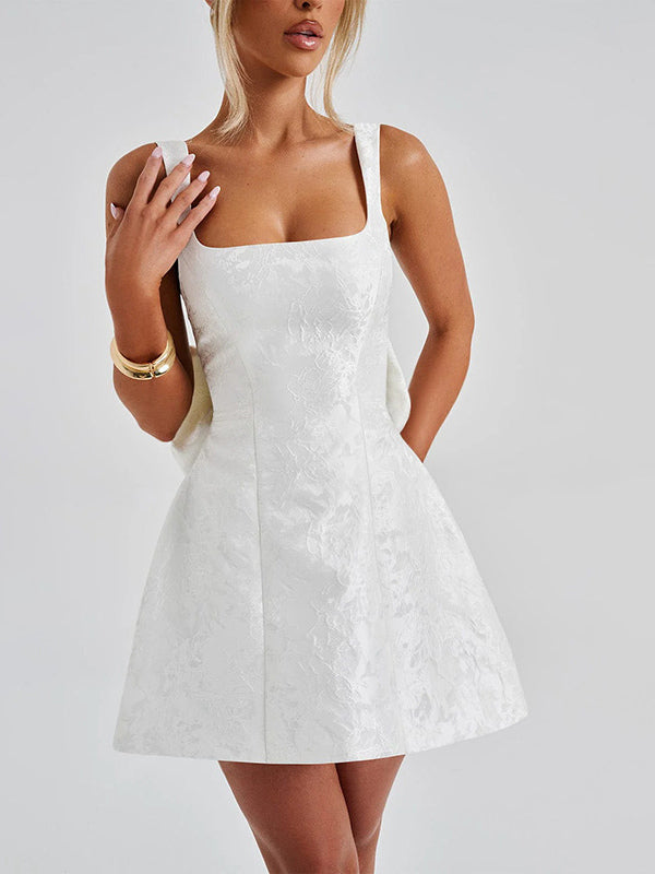 Jacquard Coquette Mini Dress For Women - Barbiecore Big Bow Back Sleeveless A Line - Summer Birthday Party Outfits 2026