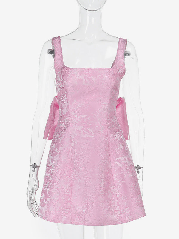 Jacquard Coquette Mini Dress For Women - Barbiecore Big Bow Back Sleeveless A Line - Summer Birthday Party Outfits 2026