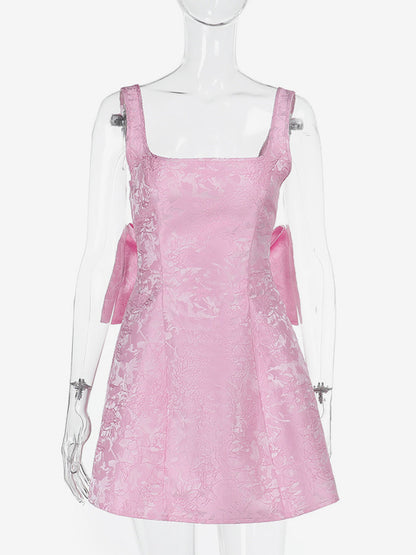 Jacquard Coquette Mini Dress For Women - Barbiecore Big Bow Back Sleeveless A Line - Summer Birthday Party Outfits 2026