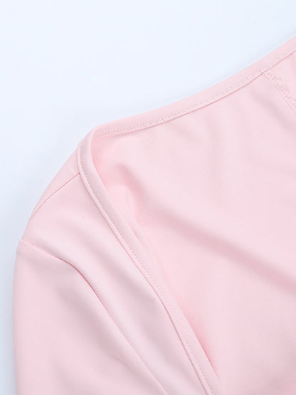 Coquette Bodycon Mini Dress For Women - Pastel Pink Long Sleeve Ruched Bust - Spring Brunch Date Night Outfits 2026