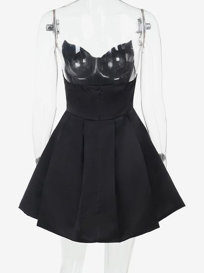 Corset Coquette Satin Dress For Women - Black Gothic Sweetheart Boned Sleeveless A Line Dress - Summer Birthday Party 2026