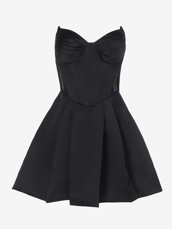 Corset Coquette Satin Dress For Women - Black Gothic Sweetheart Boned Sleeveless A Line Dress - Summer Birthday Party 2026