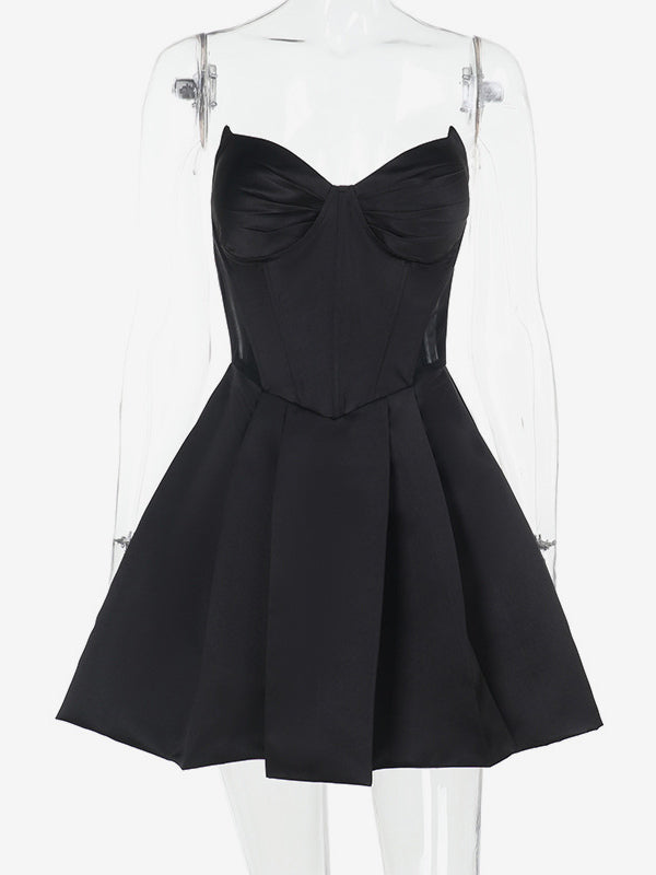 Corset Coquette Satin Dress For Women - Black Gothic Sweetheart Boned Sleeveless A Line Dress - Summer Birthday Party 2026