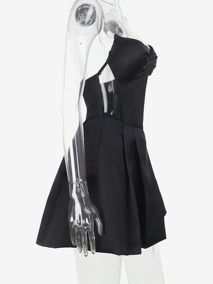 Corset Coquette Satin Dress For Women - Black Gothic Sweetheart Boned Sleeveless A Line Dress - Summer Birthday Party 2026
