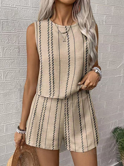 Boho Stripe Women 2 Piece Set - Sleeveless Tank & Casual Shorts Co-ord - Summer Beach Vacation 2026