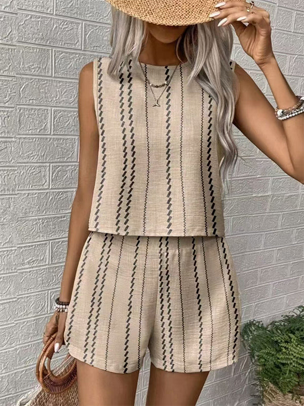 Boho Stripe Women 2 Piece Set - Sleeveless Tank & Casual Shorts Co-ord - Summer Beach Vacation 2026