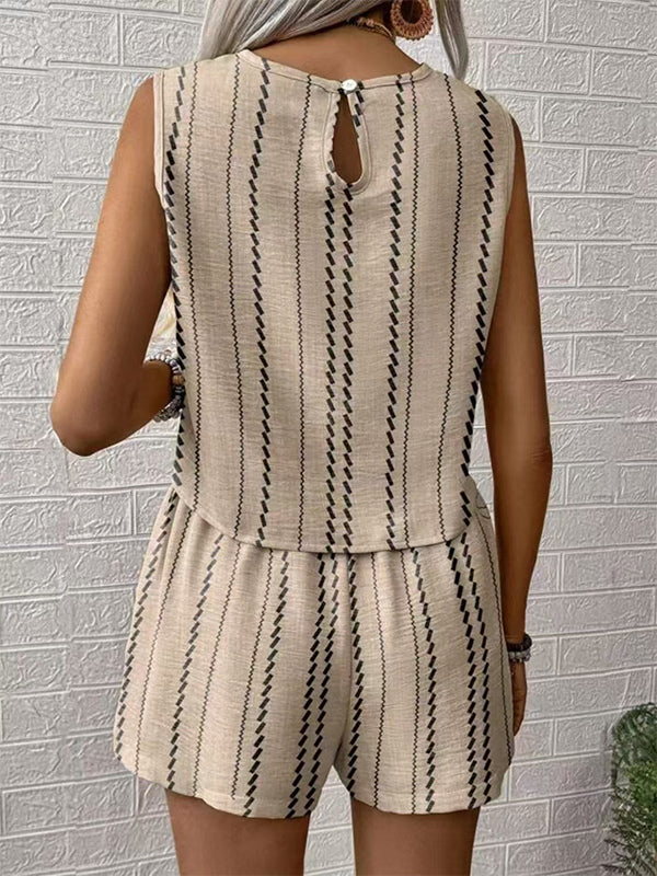 Boho Stripe Women 2 Piece Set - Sleeveless Tank & Casual Shorts Co-ord - Summer Beach Vacation 2026