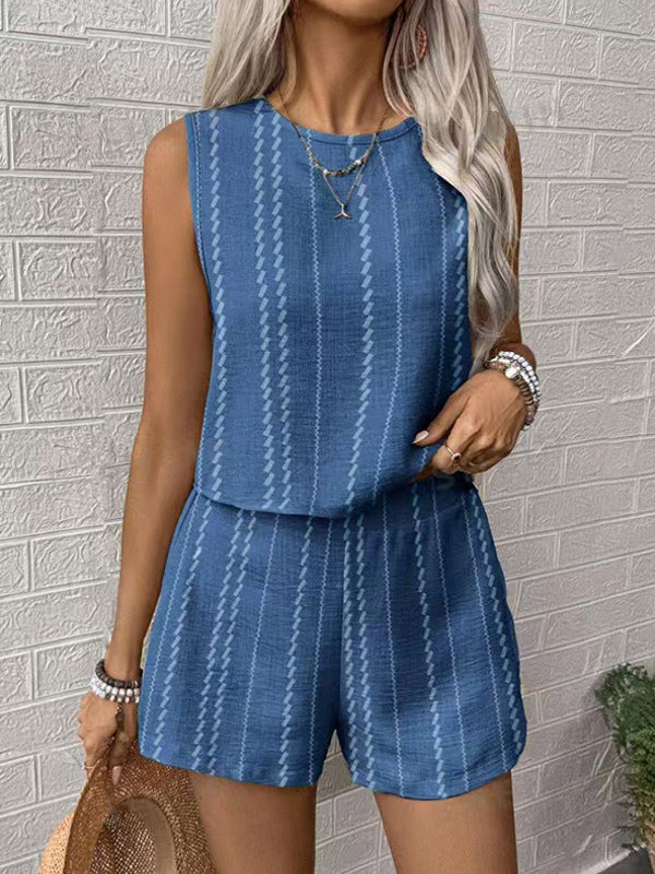Boho Stripe Women 2 Piece Set - Sleeveless Tank & Casual Shorts Co-ord - Summer Beach Vacation 2026