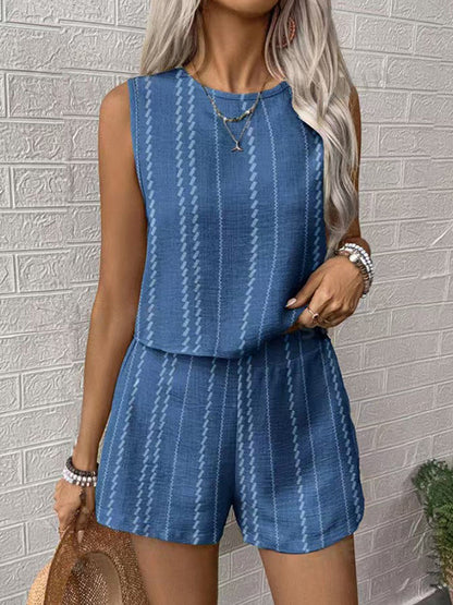 Boho Stripe Women 2 Piece Set - Sleeveless Tank & Casual Shorts Co-ord - Summer Beach Vacation 2026