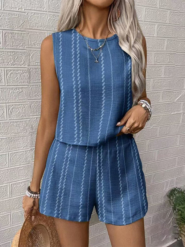 Boho Stripe Women 2 Piece Set - Sleeveless Tank & Casual Shorts Co-ord - Summer Beach Vacation 2026