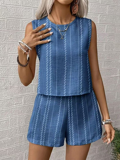 Boho Stripe Women 2 Piece Set - Sleeveless Tank & Casual Shorts Co-ord - Summer Beach Vacation 2026
