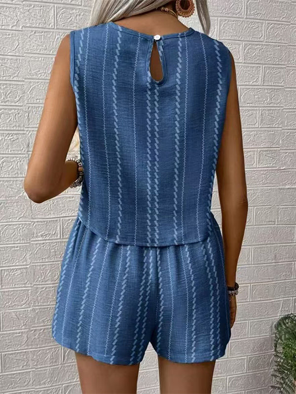 Boho Stripe Women 2 Piece Set - Sleeveless Tank & Casual Shorts Co-ord - Summer Beach Vacation 2026