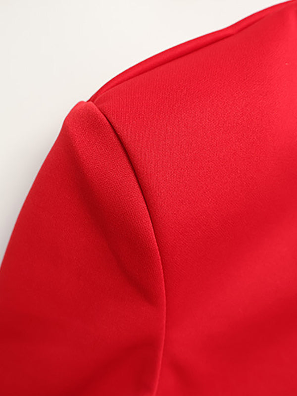 Keyhole Neck Mini Dress For Women - Red Elegant Padded Shoulder Long Sleeve Slim Fit Bodycon - Spring Date Night 2026
