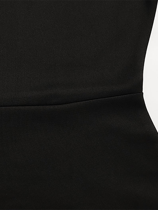 Lace Trim Keyhole Mini Dress For Women - Black Elegant High Neck Short Sleeve A-Line Dress - Spring Birthday Party 2026