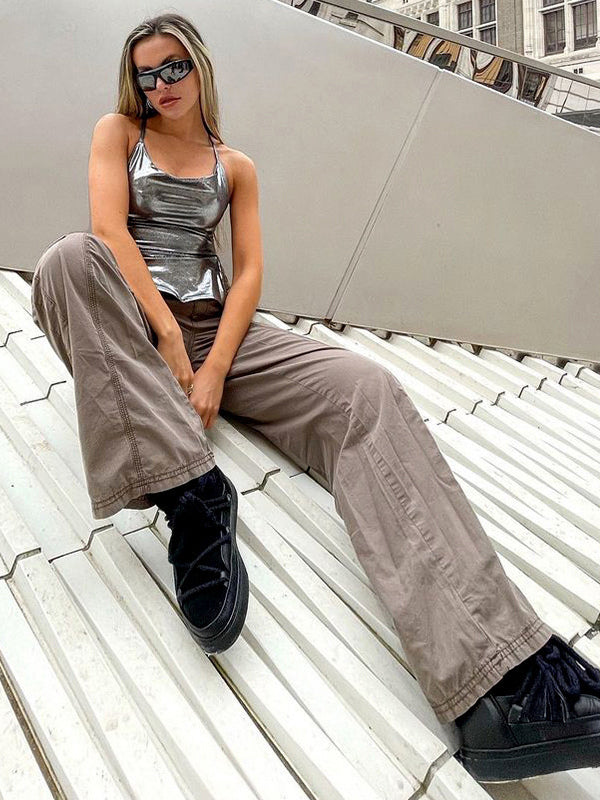 Metallic Halter Top For Women - Silver Sexy Side Slit Asymmetrical Tank - Summer Night Club Party 2026