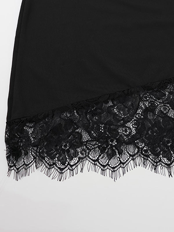 Lace Trim Slip Dress For Women - Black Y2K Aesthetic Sleeveless Bodycon Mini Dress - Summer Night Out Partywear 2026