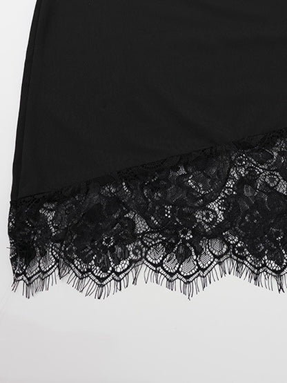 Lace Trim Slip Dress For Women - Black Y2K Aesthetic Sleeveless Bodycon Mini Dress - Summer Night Out Partywear 2026