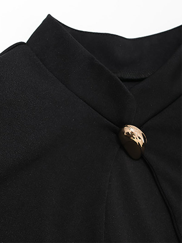 Cut Out Mini Dress For Women - Black Elegant Long Sleeve Gold Button Bodycon - Spring Night Out Club Party 2026