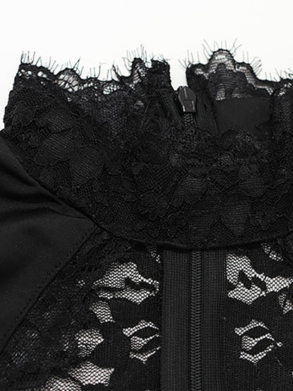 Sheer Lace Cut Out Bodycon Dress For Women - Black Gothic Chic Ruched Mini Sheath Dress - Summer Night Out Party 2026