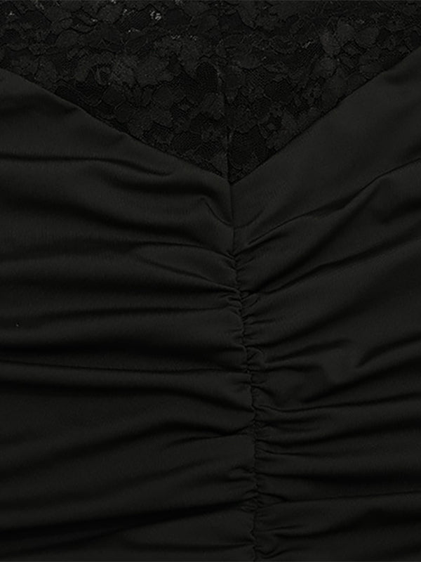Sheer Lace Cut Out Bodycon Dress For Women - Black Gothic Chic Ruched Mini Sheath Dress - Summer Night Out Party 2026