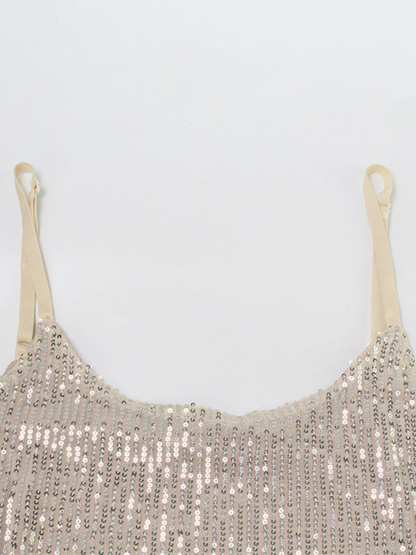 Sparkly Sequin Maxi Slip Dress For Women - Glam Spaghetti Strap Bodycon - Spring Night Out Club Party 2026