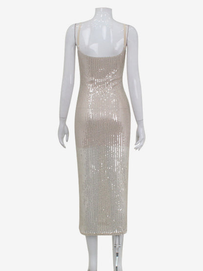 Sparkly Sequin Maxi Slip Dress For Women - Glam Spaghetti Strap Bodycon - Spring Night Out Club Party 2026