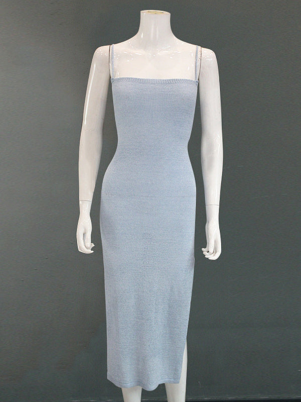 Backless Knitted Slip Dress For Women - Lace Up Ribbed Side Slit Midi Bodycon - Summer Beach Vacation 2026