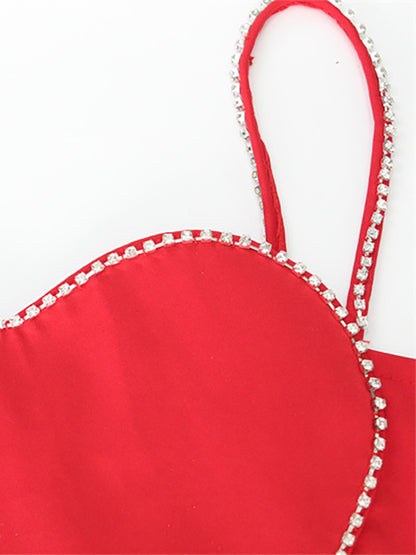 Heart Shaped Crop Top For Women - Red Rhinestone Y2K Aesthetic Cami - Summer Music Festival Club 2026