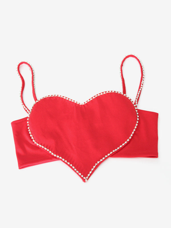 Heart Shaped Crop Top For Women - Red Rhinestone Y2K Aesthetic Cami - Summer Music Festival Club 2026