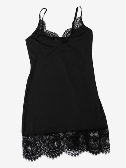 Lace Trim Slip Dress For Women - Black Ribbed Sleeveless Cami Mini Sundress - Summer Party Night Out 2026