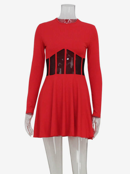 Mesh Corset Mini Dress For Women - Long Sleeve Ribbed Skater Dress - Spring Night Out Club Party 2026