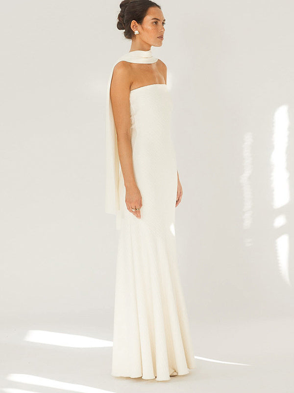Minimalist Scarf Neck Strapless Dress For Women - Elegant Mermaid Maxi Gown - Spring Formal Evening Gala 2026