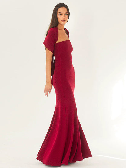 Minimalist Scarf Neck Strapless Dress For Women - Elegant Mermaid Maxi Gown - Spring Formal Evening Gala 2026