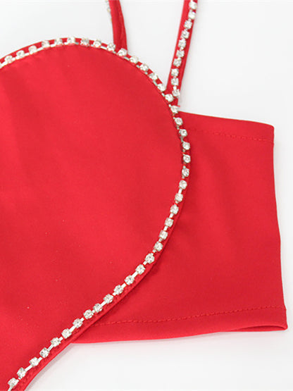 Heart Shaped Crop Top For Women - Red Rhinestone Y2K Aesthetic Cami - Summer Music Festival Club 2026