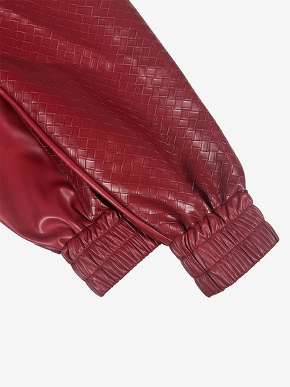 Woven Pattern Faux Leather Bomber For Women - Textured Zip Up Cropped Jacket - Spring Biker Streetwear 2026