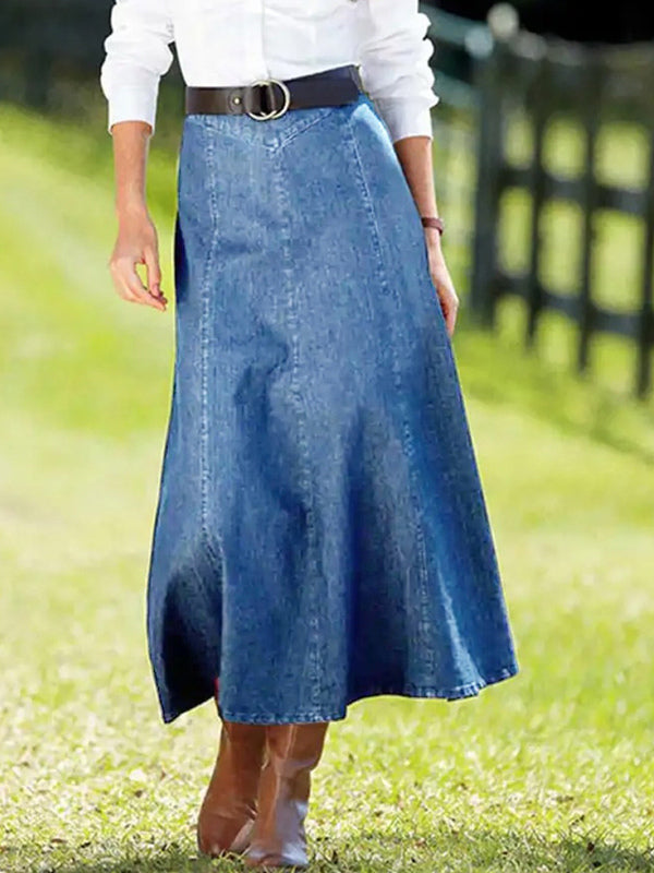 Western Denim Maxi Skirt For Women - Boho A-Line High Waisted Long Skirt - All Season Casual Wear 2026