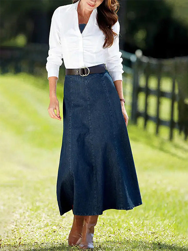 Western Denim Maxi Skirt For Women - Boho A-Line High Waisted Long Skirt - All Season Casual Wear 2026