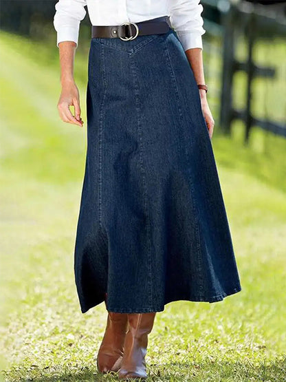 Western Denim Maxi Skirt For Women - Boho A-Line High Waisted Long Skirt - All Season Casual Wear 2026