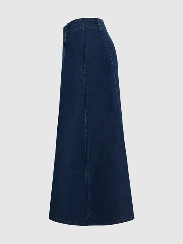 Western Denim Maxi Skirt For Women - Boho A-Line High Waisted Long Skirt - All Season Casual Wear 2026