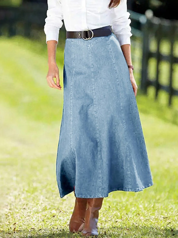 Western Denim Maxi Skirt For Women - Boho A-Line High Waisted Long Skirt - All Season Casual Wear 2026