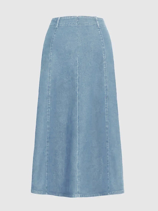 Western Denim Maxi Skirt For Women - Boho A-Line High Waisted Long Skirt - All Season Casual Wear 2026