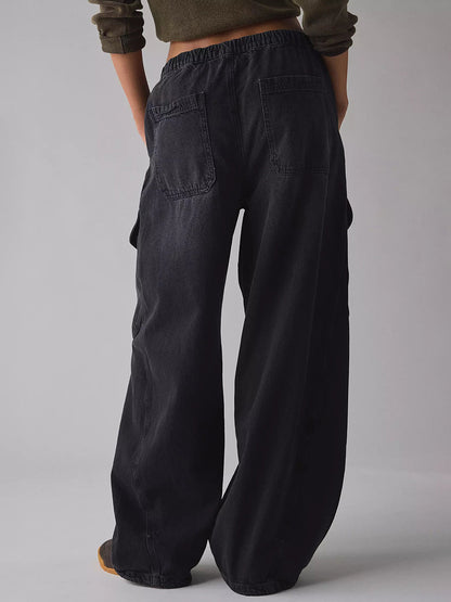 Baggy Cargo Jeans For Women - Washed Retro Y2K Low Rise Drawstring Wide Leg Pants - Spring Streetwear 2026